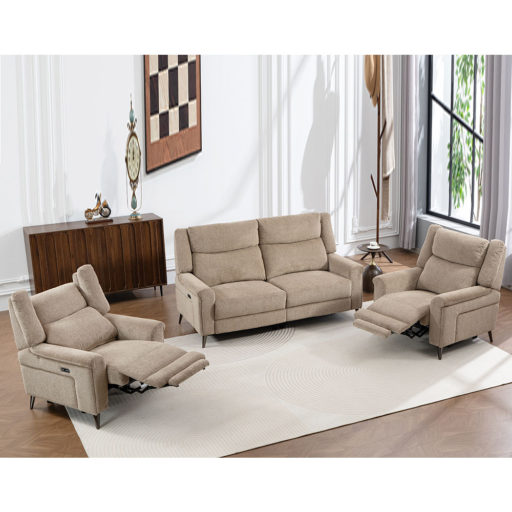 Serina Fabric Electric Recliner 3+1+1 Seater Sofa Set in Driftwood