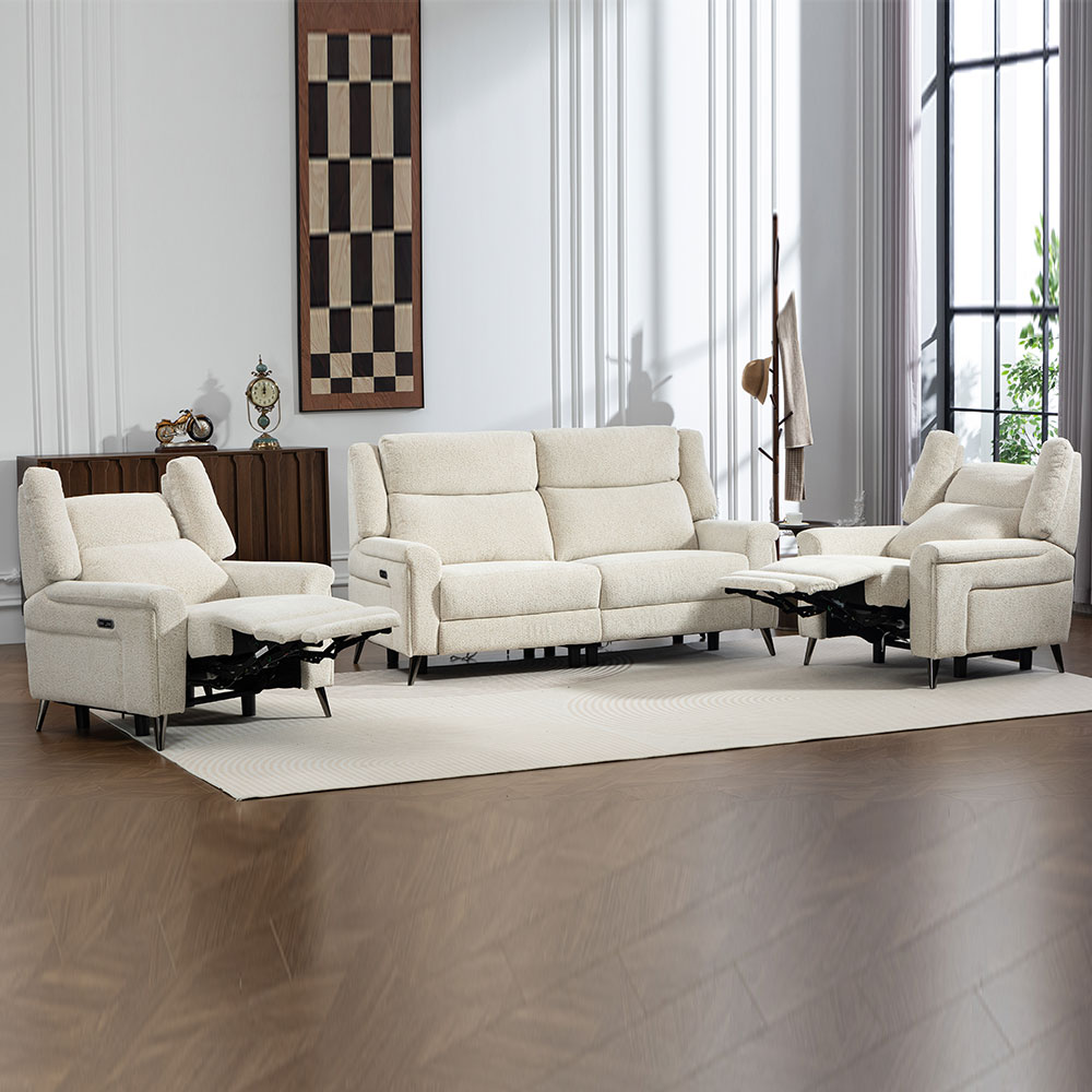 Serina Fabric Electric Recliner 3+1+1 Seater Sofa Set in Oatmeal