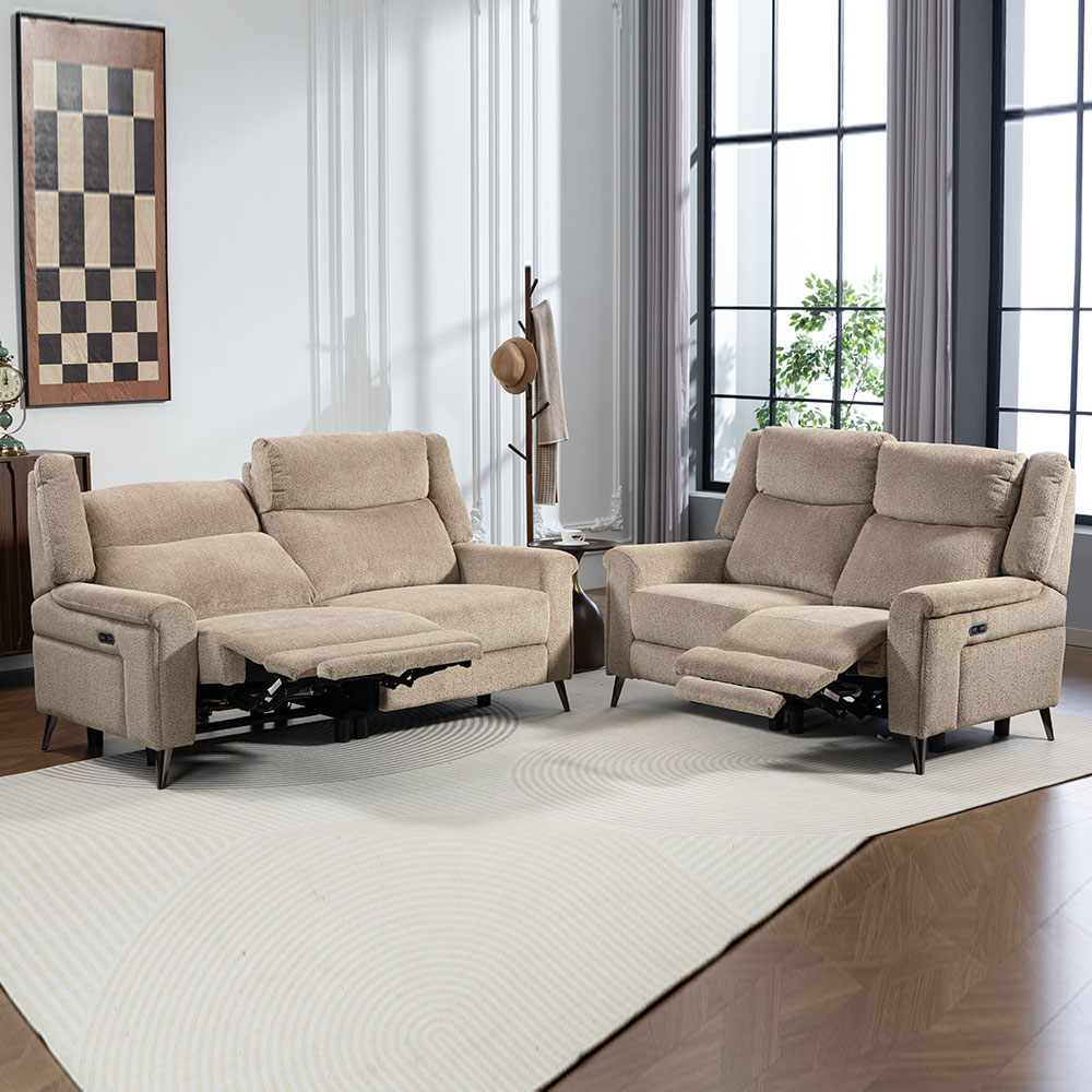 Serina Fabric Electric Recliner 3+2 Seater Sofa Set in Driftwood