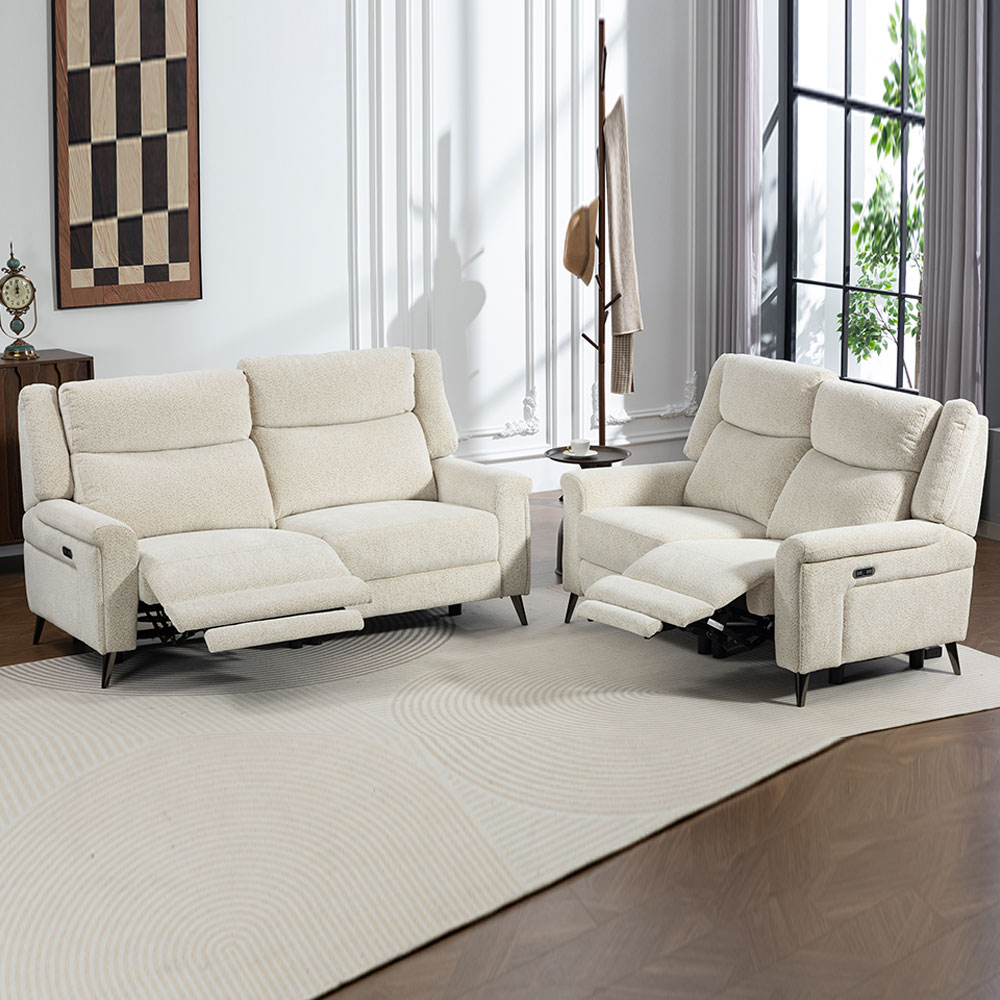 Serina Fabric Electric Recliner 3+2 Seater Sofa Set in Oatmeal