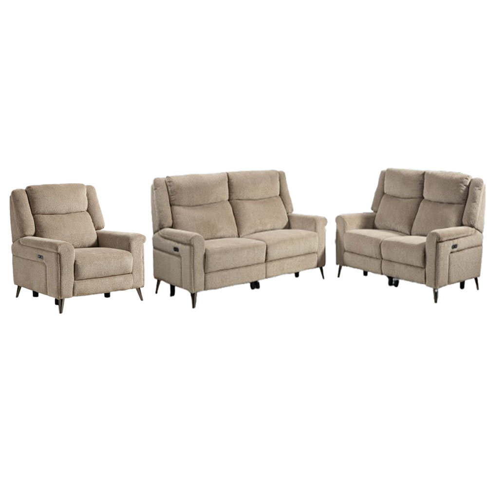 Serina Fabric Electric Recliner Sofa Suite in Driftwood