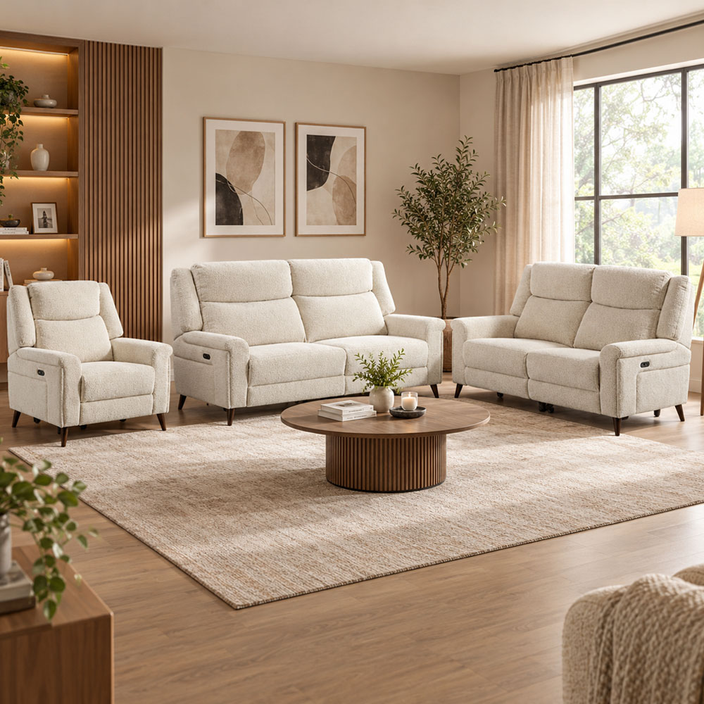 Serina Fabric Electric Recliner Sofa Suite in Oatmeal