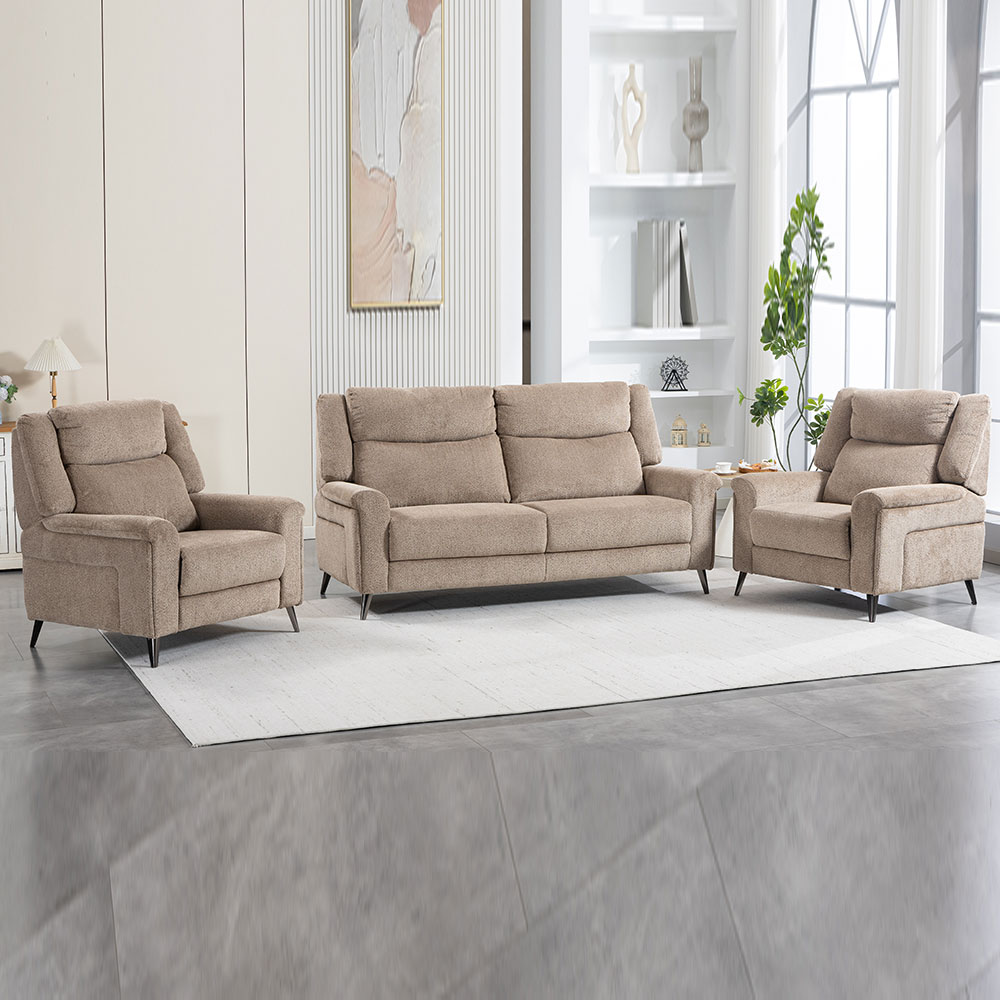 Serina Fabric Manual Recliner 3+1+1 Seater Sofa Set in Driftwood