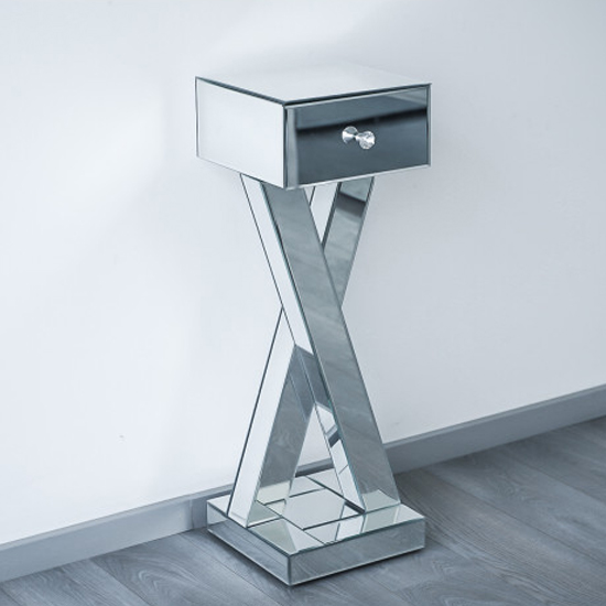 Sestu Mirrored Wooden Bedside Table In Silver FiF