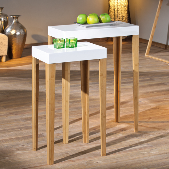 Phil White Gloss Finish Square Shape Set Of 2 Side Tables Furniture in Fashion