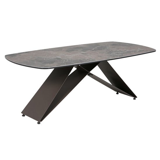 Seta Rectangular Stone Coffee Table With Black Metal Base