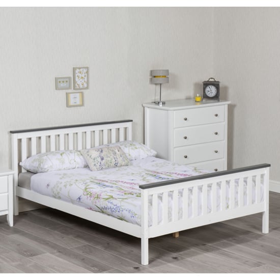 Setae Wooden Small Double Bed In White And Grey