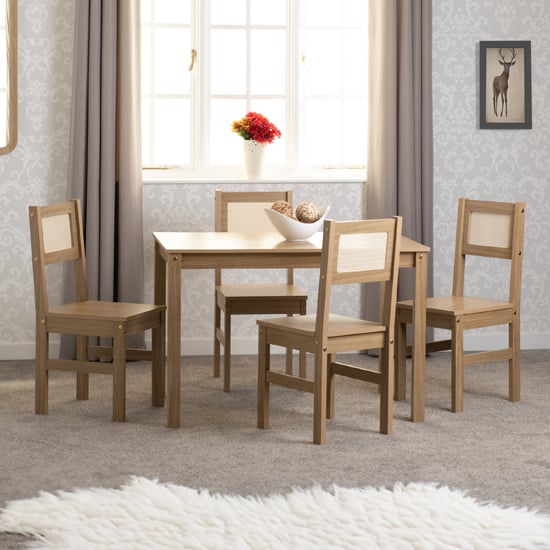 Sete Wooden Dining Table With 4 Chairs In Light Oak