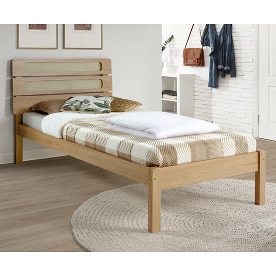 Product photograph of Sete Wooden Single Bed In Light Oak And Rattan Effect from Furniture in Fashion
