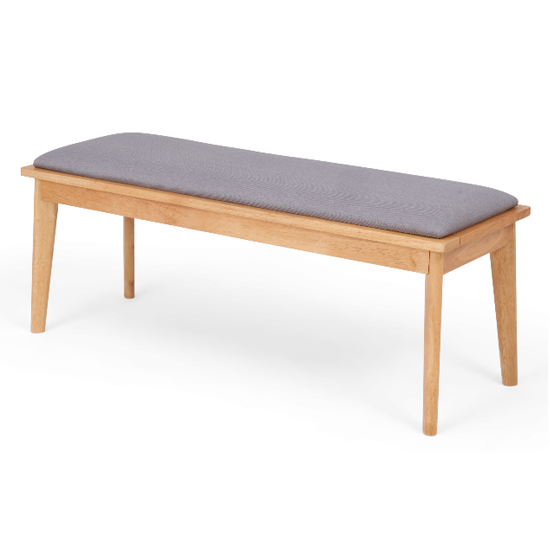 Seethes 140cm Wooden Dining Bench With Grey Fabric Seat In Oak_2