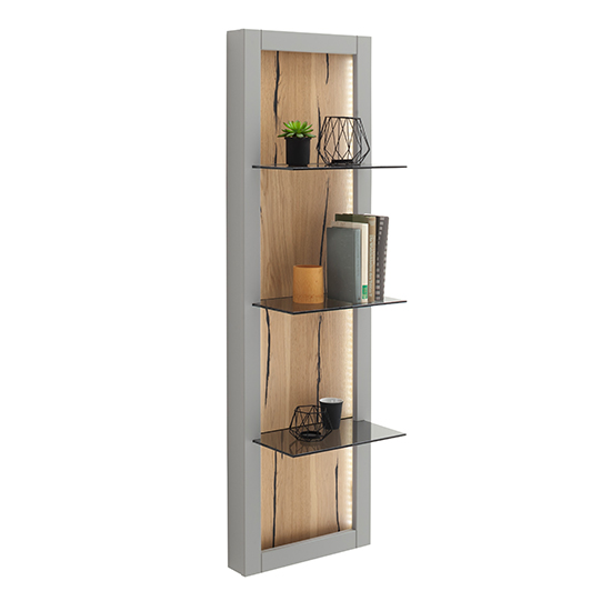 Setif Wooden 3 Tier Wall Shelf In Arctic Grey With LED_2