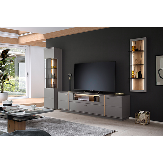 Setif Wooden 3 Tier Wall Shelf In Arctic Grey With LED_4