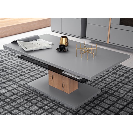 Setif Wooden Coffee Table In Arctic Grey With Glass Shelf