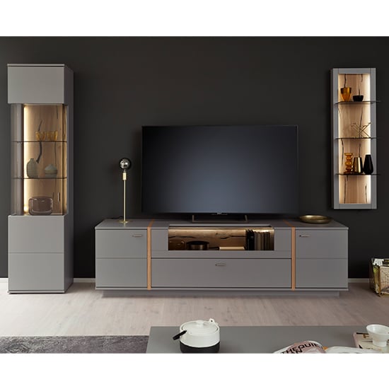 Setif Wooden Living Room Furniture Set 2 In Arctic Grey And LED