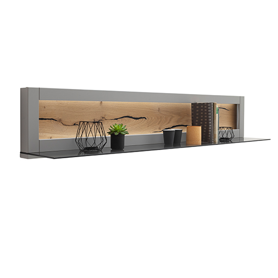 Setif Wooden Wall Shelf In Arctic Grey With LED_2