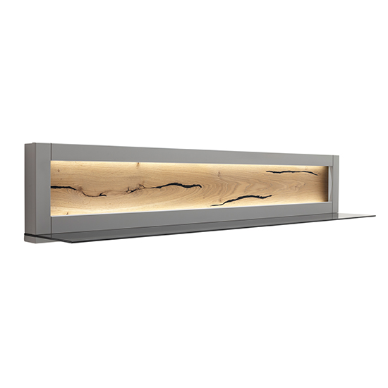 Setif Wooden Wall Shelf In Arctic Grey With LED_3