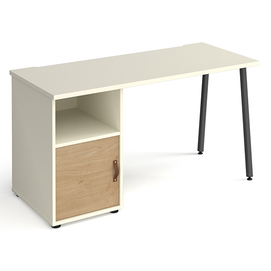 Sevan Wooden Computer Desk In White With Kendal Oak Door FiF
