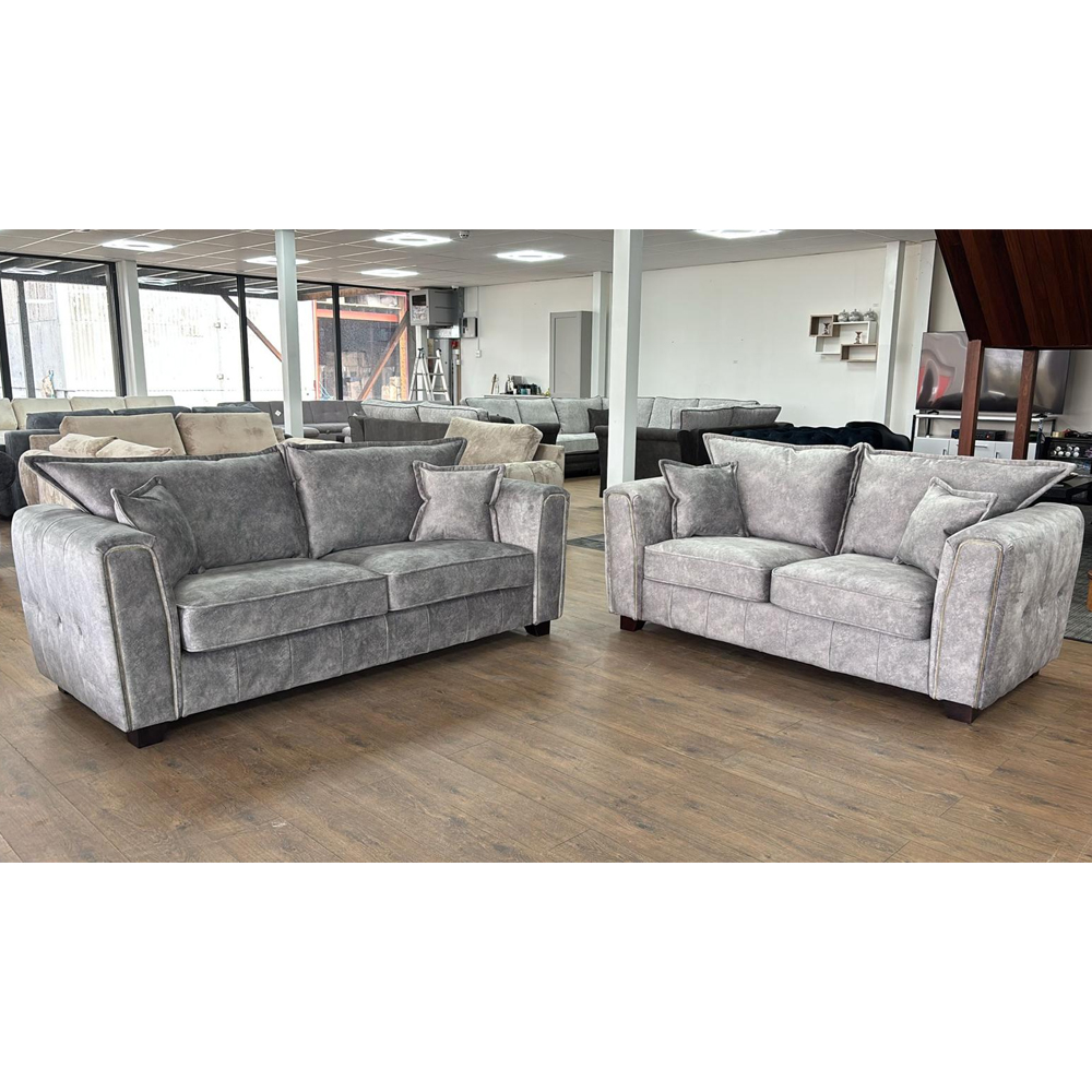 Sevilla Fabric 3+2 Seater Sofa Set In Silver Grey