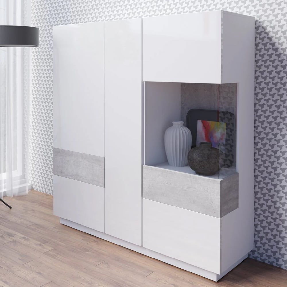 Read more about Sevilla high gloss display cabinet right hand in white grey