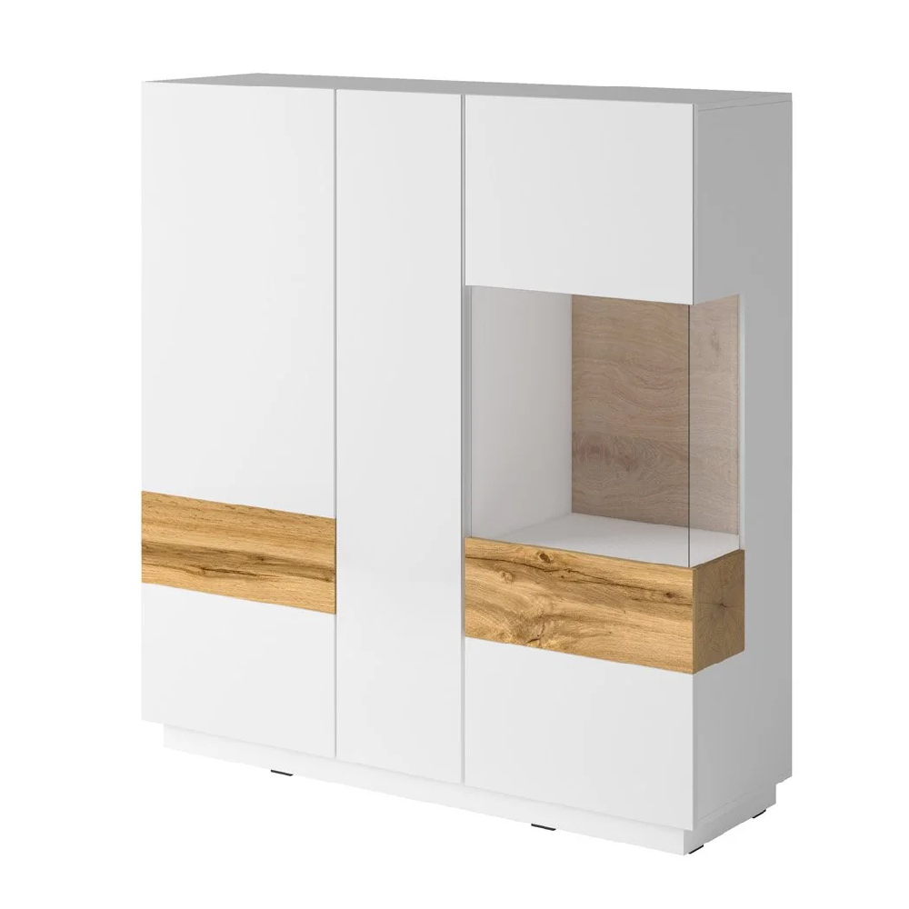 Sevilla White Gloss Display Cabinet Right Hand In Wotan Oak