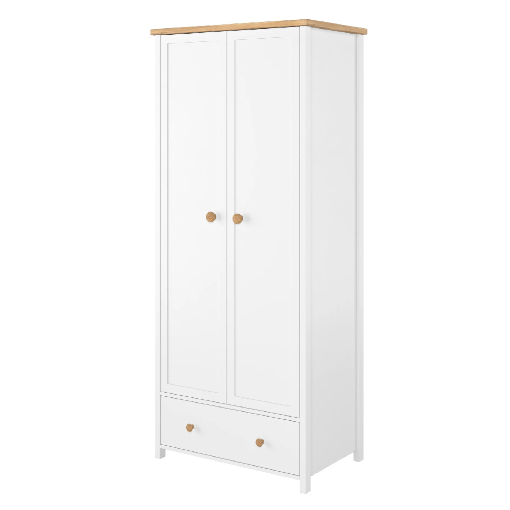 Sevilla I Wooden Wardrobe With 2 Doors In Matt White And Oak