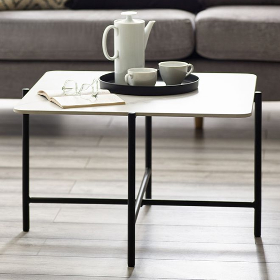 Photo of Sevilla square marbled sintered stone coffee table in white