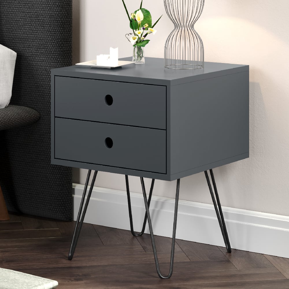 Read more about Sevilla wooden bedside cabinet with black legs in blue