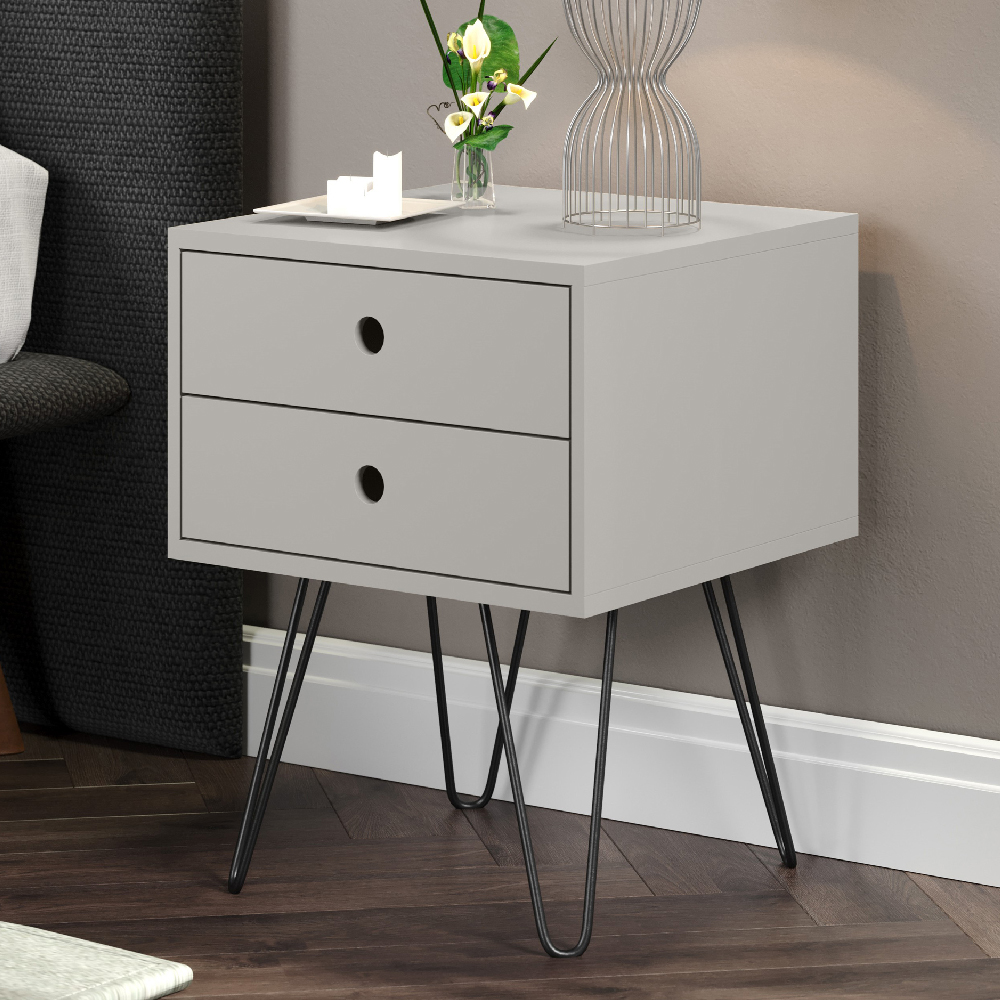 Read more about Sevilla wooden bedside cabinet with black legs in grey