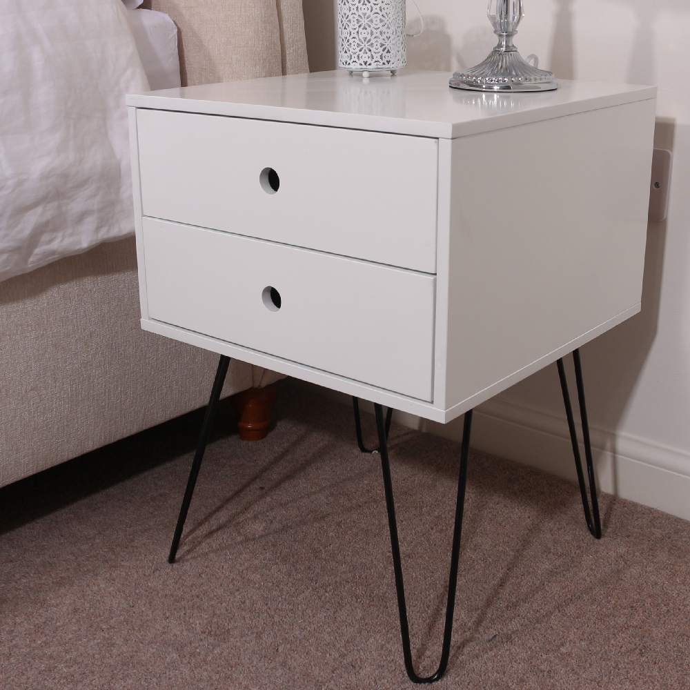 Read more about Sevilla wooden bedside cabinet with black legs in white