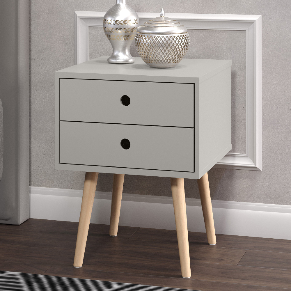Read more about Sevilla wooden bedside cabinet with oak legs in grey
