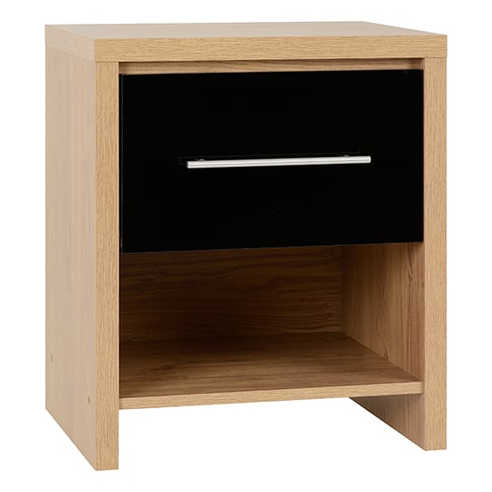 Product photograph of Samaira 1 Drawer Bedside Cabinet In Black High Gloss from Furniture in Fashion