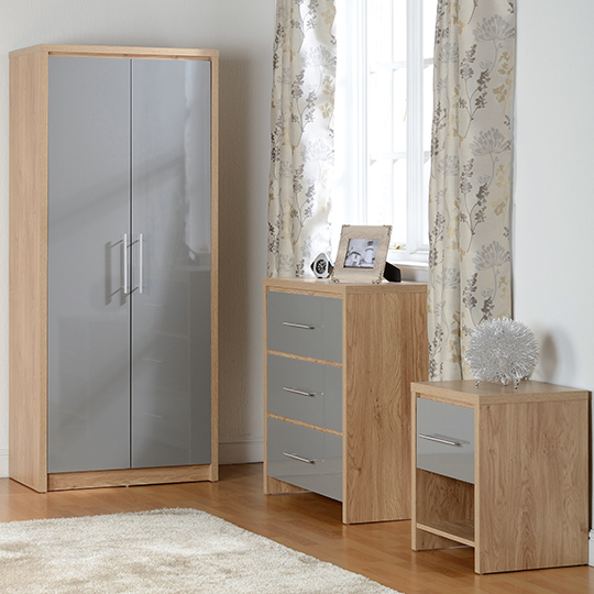 Samaira 1 Drawer Bedside In Grey High Gloss Furniture in Fashion