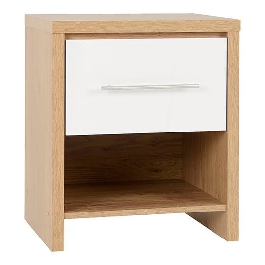 Photo of Samaira 1 drawer bedside cabinet in white high gloss