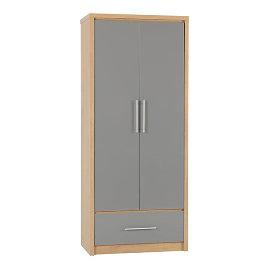 Read more about Samaira wardrobe in grey high gloss with 2 doors 1 drawer