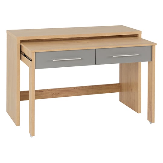 Samaira Slider Desk In Grey Gloss With 2 Drawers