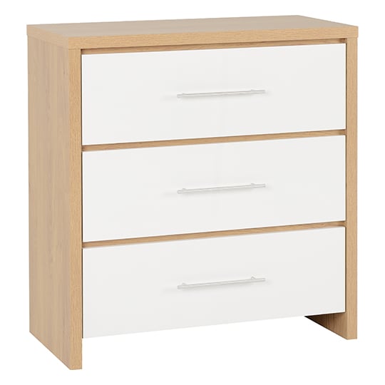 Photo of Samaira wooden small chest of drawers in white high gloss