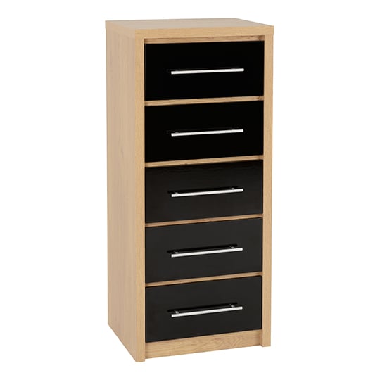 Samaira Wooden Narrow Chest OF Drawers In Black High Gloss