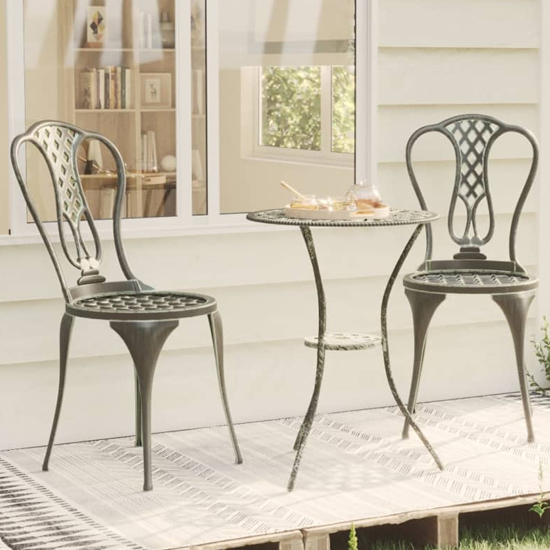 Seville Cast Aluminium 3 Piece Bistro Set In Green Furniture in Fashion