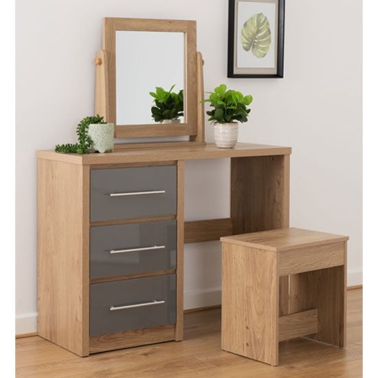 Photo of Samaira dressing table set in grey high gloss and light oak