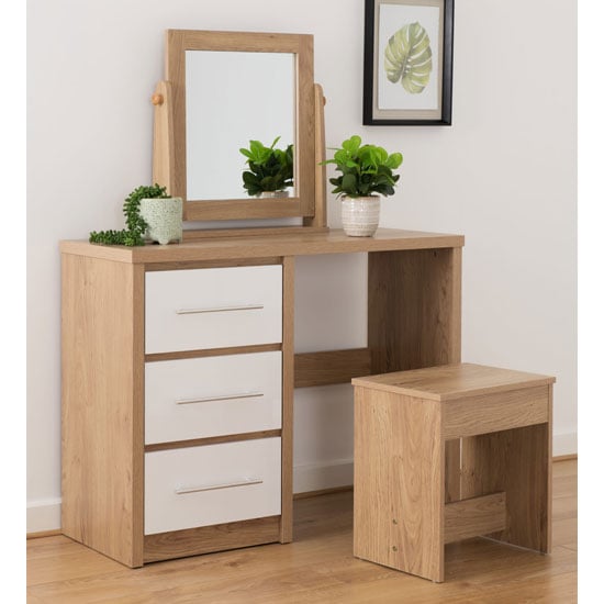 Photo of Samaira dressing table set in white high gloss and light oak