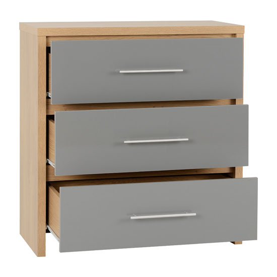 Samaira Small Chest Of Drawers In Grey High Gloss And Light Oak_2