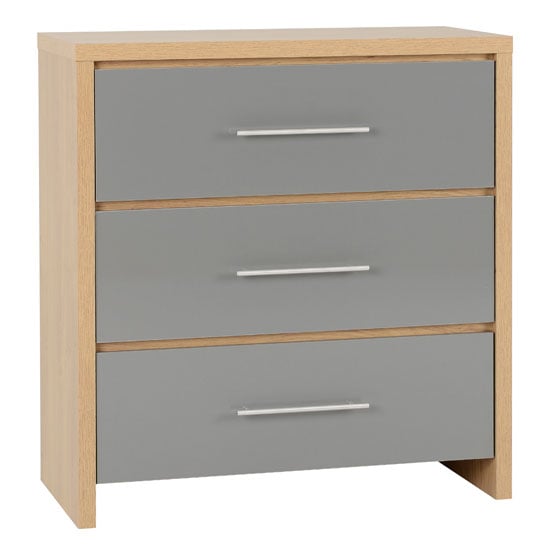 Samaira Small Chest Of Drawers In Grey High Gloss And Light Oak_1