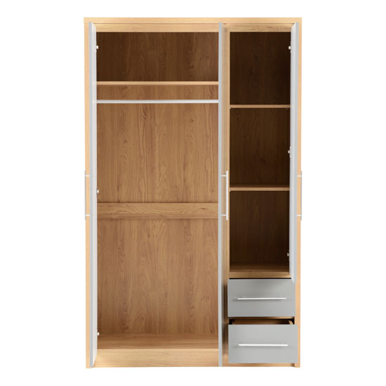 Samaira Wardrobe In Grey High Gloss And Light Oak With 3 Doors_2