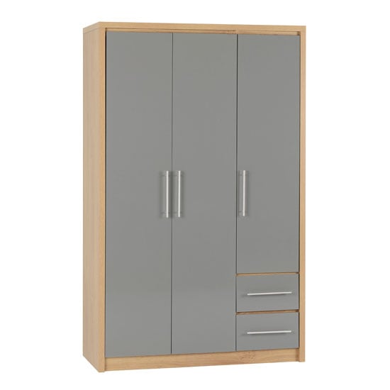 Read more about Samaira wardrobe in grey high gloss and light oak with 3 doors