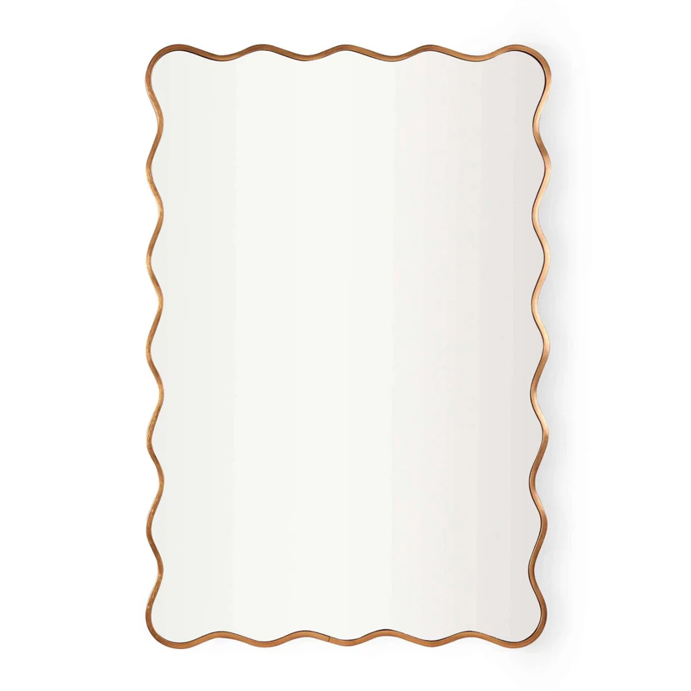 Sevron Glass Wavy Edge Wall Mirror with Gold Frame