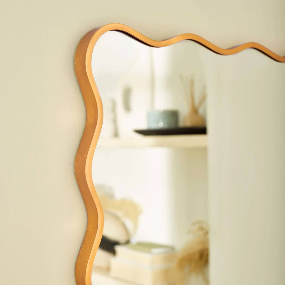 Sevron Glass Wavy Edge Wall Mirror with Gold Frame