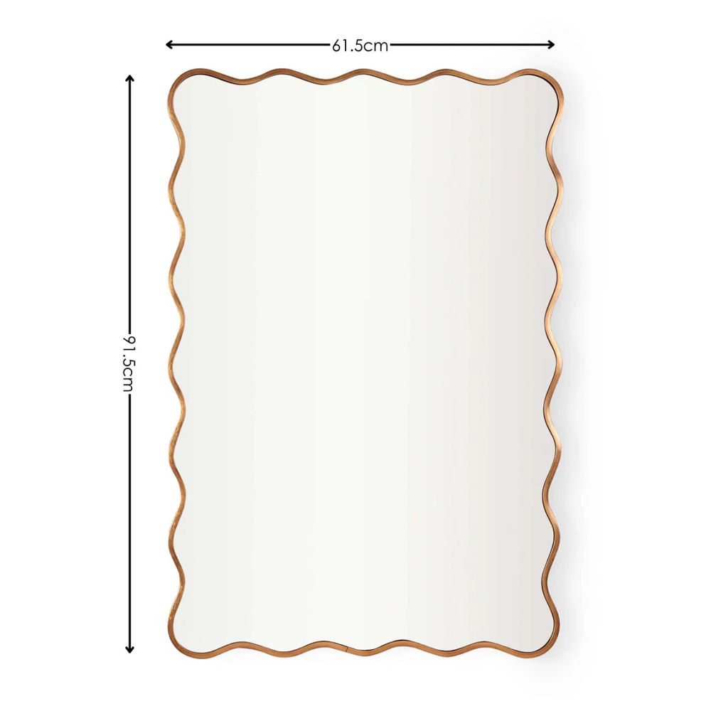 Sevron Glass Wavy Edge Wall Mirror with Gold Frame