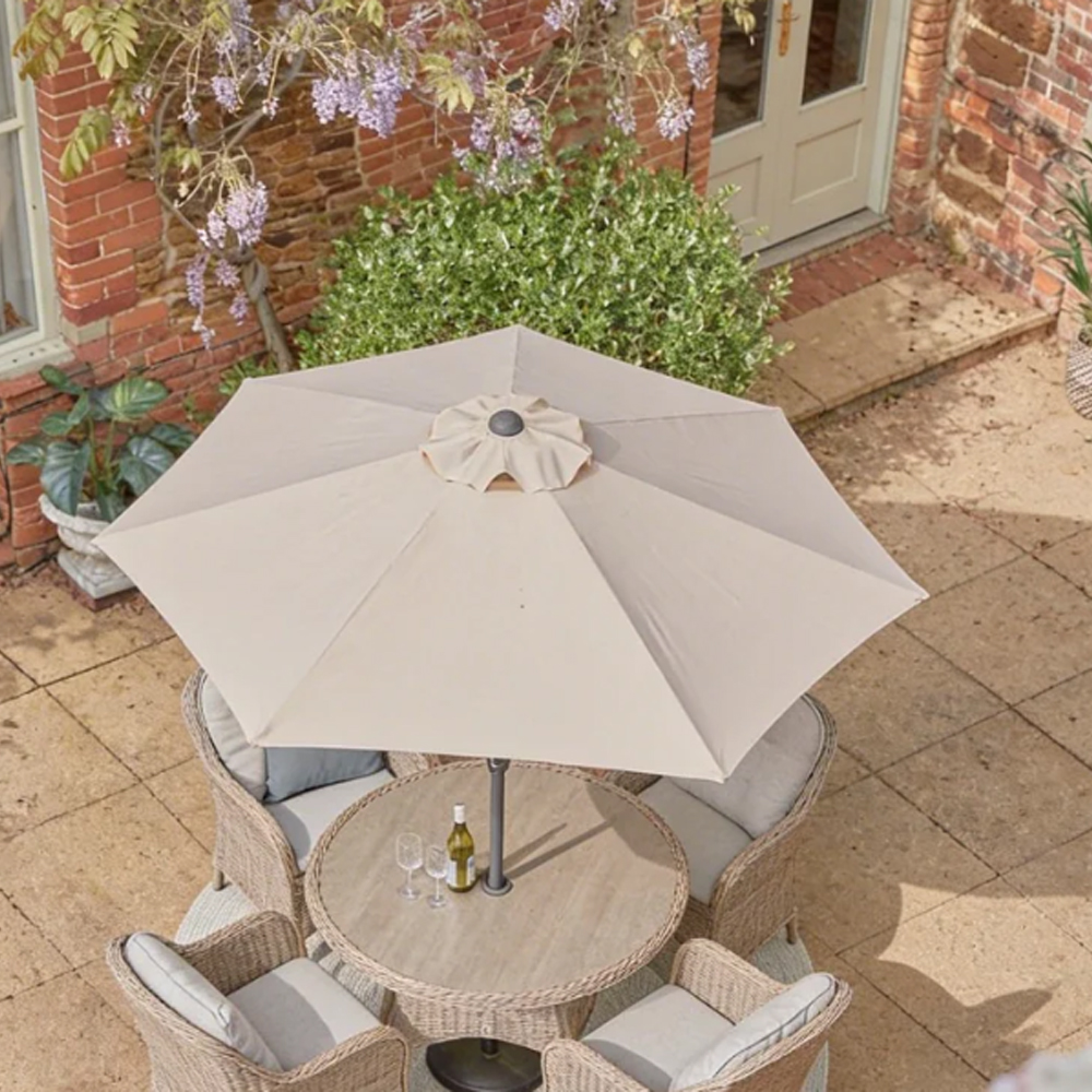 Sewanee Garden Ceramic Glass Top Dining Set with Deluxe 2.5m Parasol in Sand