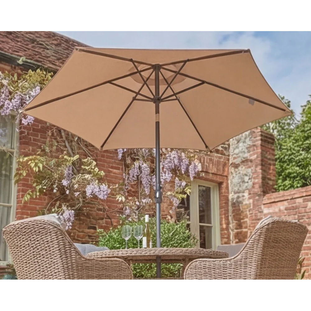Sewanee Garden Ceramic Glass Top Dining Set with Deluxe 2.5m Parasol in Sand