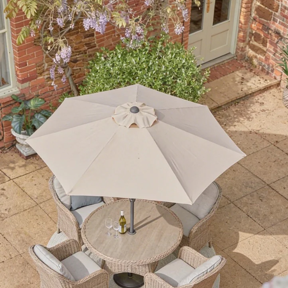 Sewanee Garden Ceramic Glass Top Dining Set with Deluxe 2.5m Parasol in Stone